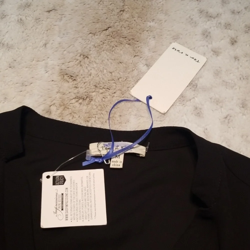 Tea n Rose 3/4 Sleeve Black V Neck Tunic Dress Med - Picture 5 of 6